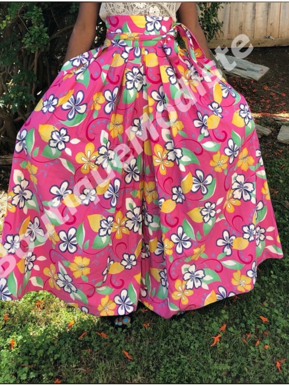 Bright Pink Floral wide leg pants  with Tropical Print